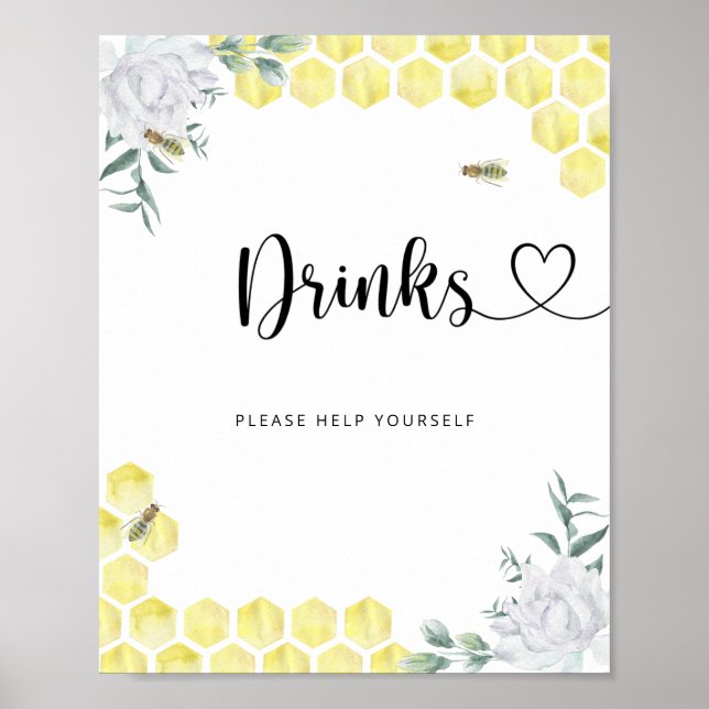 Affiche petite abeille Boissons servez-vous (Devant)