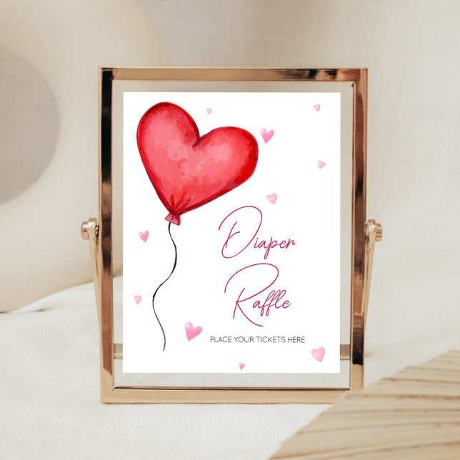 Affiche Petite amoureuse Red Valentine Diaper Raffle (Minimalist Little Sweetheart Baby Shower Diaper Raffle Sign)