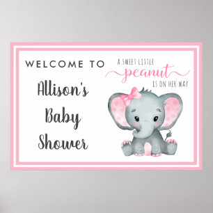 Affiche Petite arachide éléphant bébé fille douche Bienven