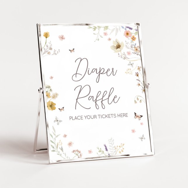 Affiche Petite barbotine Fleur sauvage (Botanical Spring Little Wildflower Baby Shower Diaper Raffle Sign)