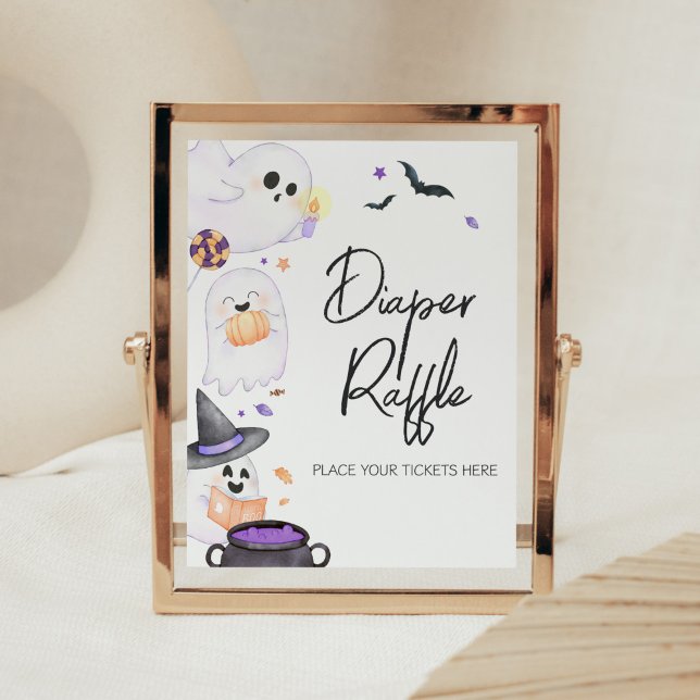 Affiche Petite barrette violette Halloween Raffle de couch (Purple Little Boo Baby Shower Diaper Raffle Sign)