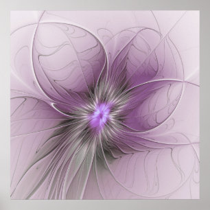 Affiche Petite Beauté Moderne Mauve Grey Fractal Art Flowe
