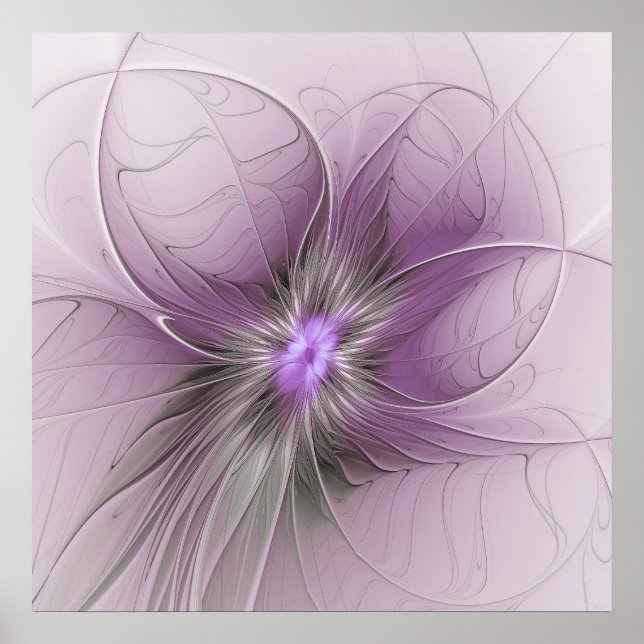 Affiche Petite Beauté Moderne Mauve Gris Art Fractal Fleur (Devant)