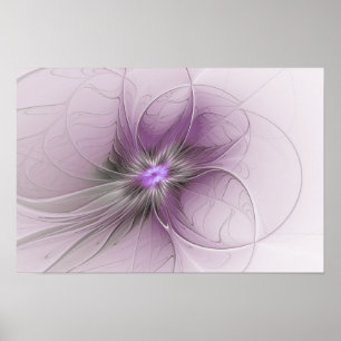 Affiche Petite Beauté Moderne Mauve Gris Art Fractal Fleur