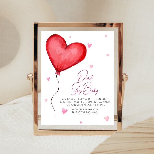 Affiche Petite chérie Rouge Saint Valentin Ne pas dire béb (Minimalist Little Sweetheart Baby Shower Don't Say Baby Sign)
