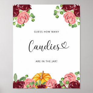 Affiche Petite citrouille florale devine combien de bonbon