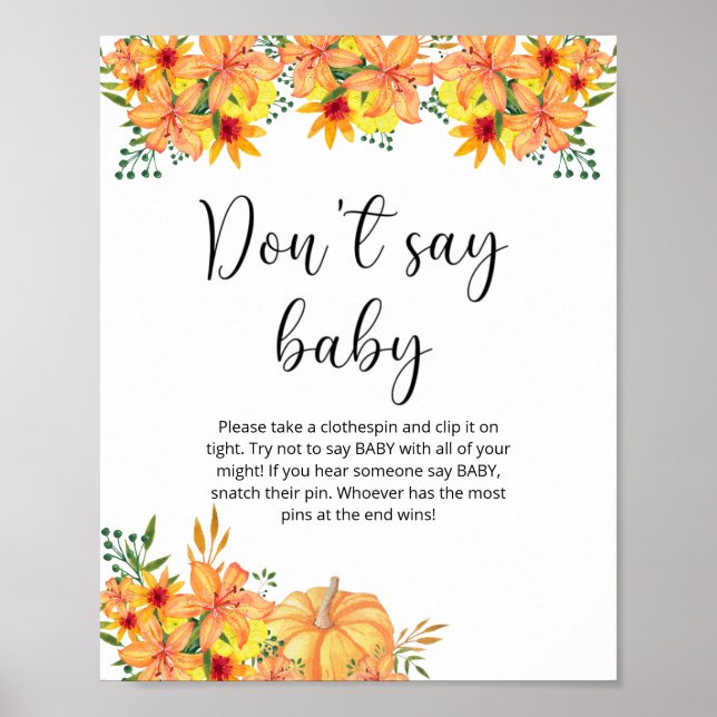 Affiche Petite citrouille florale Ne dites pas bébé  (Devant)