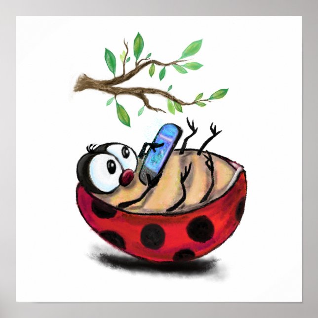 Affiche Petite coccinelle avec porte-téléphone de printemp (Devant)