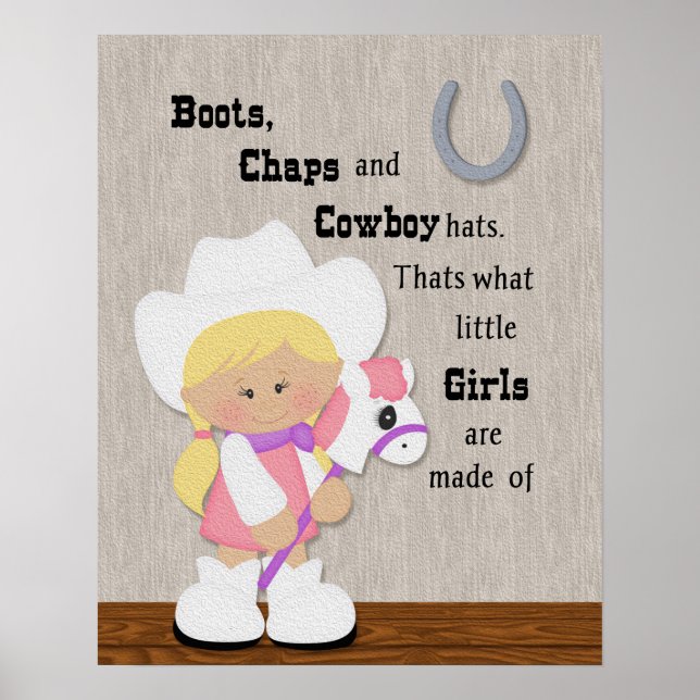 Affiche Petite cowgirl Boots et Chaps wordart. (Devant)