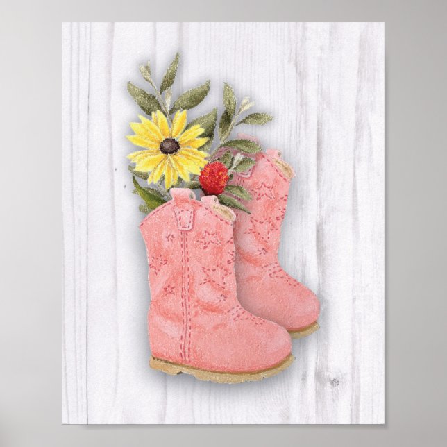 Affiche Petite cowgirl Pink Bootie Nursert Art Imprimer (Devant)