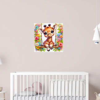 Affiche Petite crèche pour bébé girafe