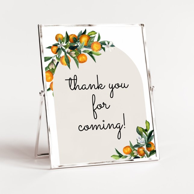 Affiche Petite Cutie Citrus Merci orange pour venir (Gender Neutral Citrus Baby Shower Thank you for Coming Sign)