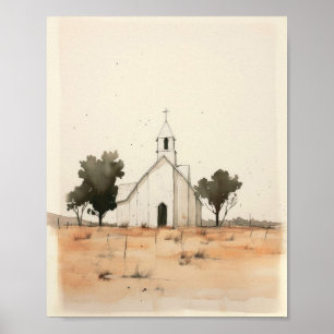 Affiche Petite église dans la campagne - Jésus Art et B