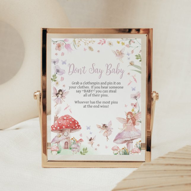 Affiche Petite fée Baby shower Whimsical ne pas dire bébé (Whimsical Little Fairy Baby Shower Don't Say Baby Sign)