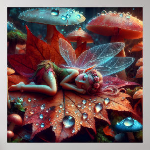 Affiche Petite fée Whimsical dormant sur une feuille