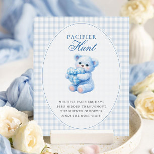 Affiche Petite Fête Baby Shower Ours en Teddy Gingham Bleu