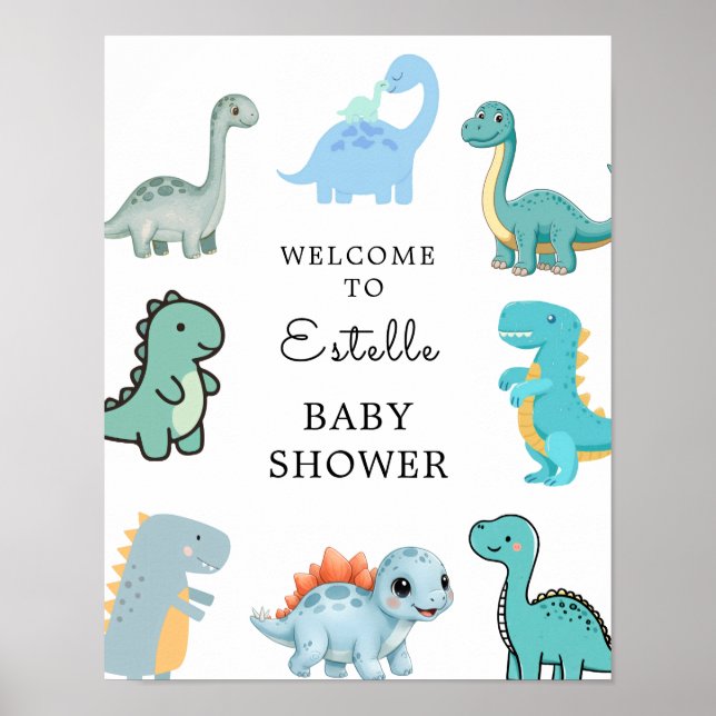 Affiche Petite Fête de Bébé Dinosaure Mignon (Devant)
