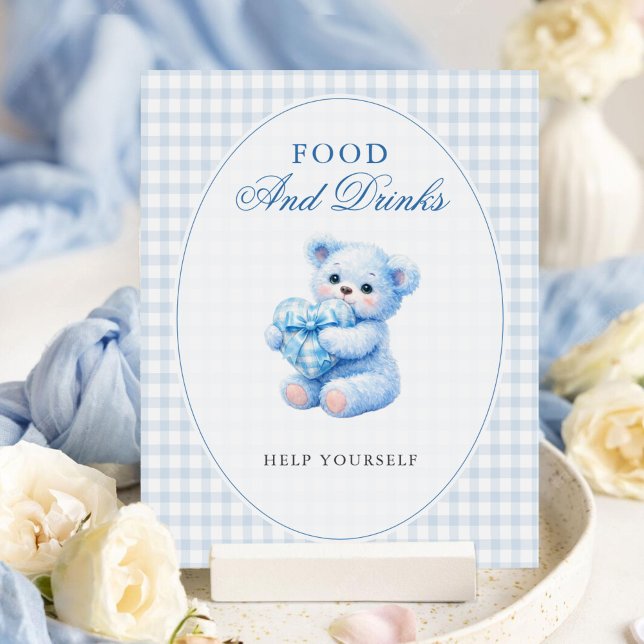 Affiche Petite Fête de Naissance Ourson en Vichy Bleu (Créateur téléchargé)