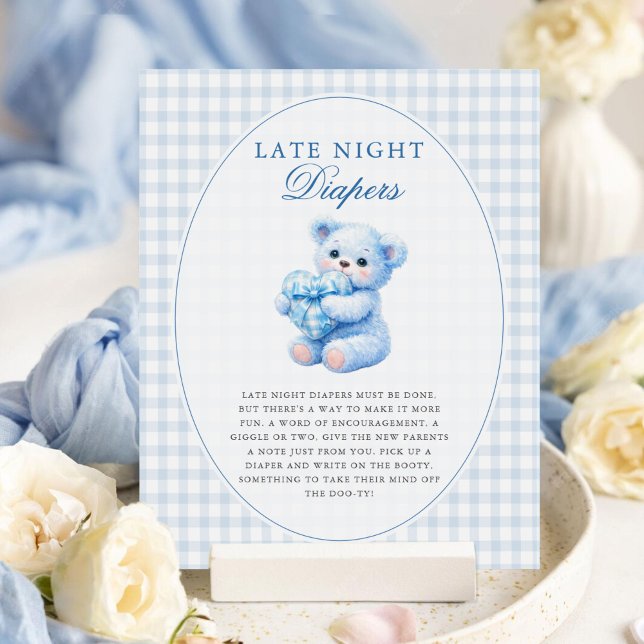Affiche Petite Fête de Naissance Ourson en Vichy Bleu (Créateur téléchargé)