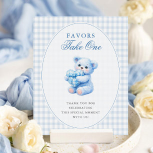 Affiche Petite Fête de Naissance Ourson en Vichy Bleu