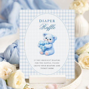 Affiche Petite Fête de Naissance Ourson en Vichy Bleu