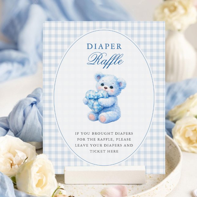 Affiche Petite Fête de Naissance Ourson en Vichy Bleu (Créateur téléchargé)