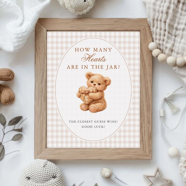 Affiche Petite Fête de Naissance Ourson Marron Gingham (Créateur téléchargé)