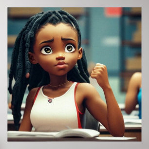 Affiche Petite fille afro-américaine mignonne à l'école Po