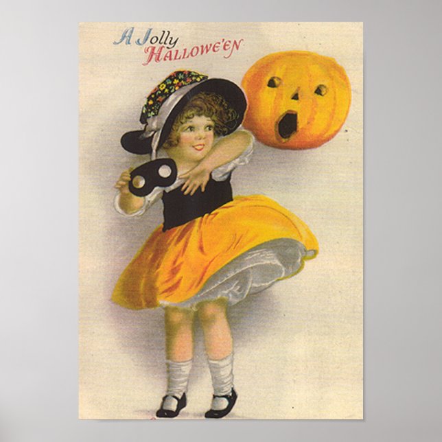 Affiche Petite fille avec Citrouille et Masque (Devant)