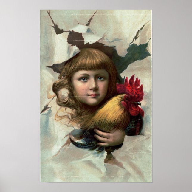 Affiche Petite fille avec coq "Early Birds" (Devant)