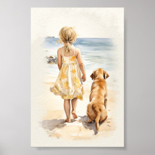 Affiche Petite fille avec labrador