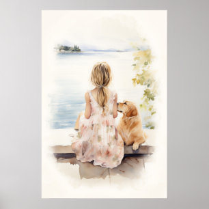 Affiche Petite fille avec labrador