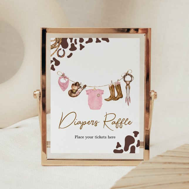 Affiche Petite fille Baby shower Déchets Raffin (Pink Western Rodeo Baby Shower Diaper Raffle Sign)
