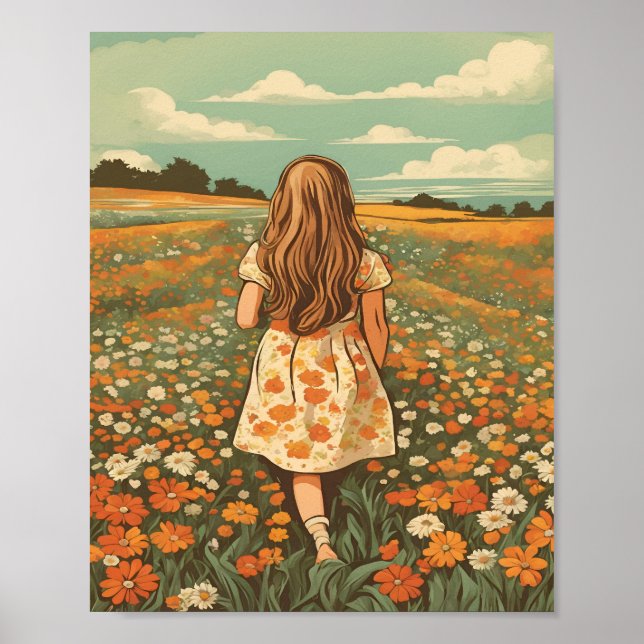 Affiche Petite fille dans le champ de fleurs (Devant)