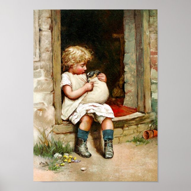 Affiche Petite fille et chiot malade (Devant)