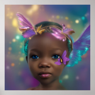 Affiche Petite fille ethnique mignonne papillon violet sar