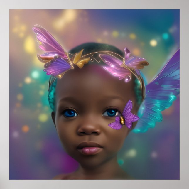 Affiche Petite fille ethnique mignonne papillon violet sar (Devant)