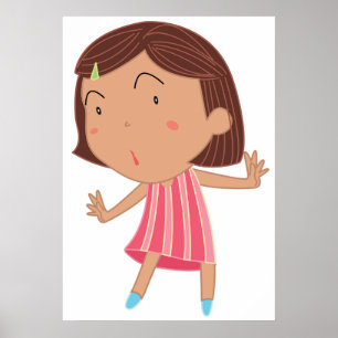 Affiche Petite Fille Fantaisiste en Robe Rayée Rose
