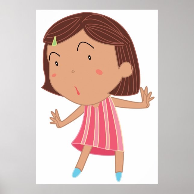Affiche Petite Fille Fantaisiste en Robe Rayée Rose (Devant)