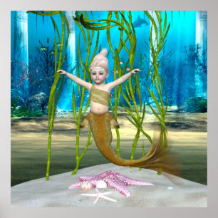 Affiche Petite fille Imaginaire mignonne, Océan Bleu