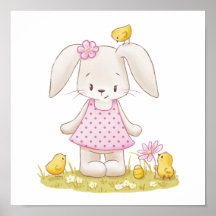Petite fille lapin en Robe Rose et pousses Kawaii