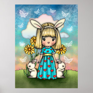 Affiche Petite fille lapin Printemps Imaginaire Art