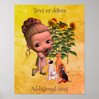 Affiche Petite Fille Lollipop Et Chiots Personnalisés