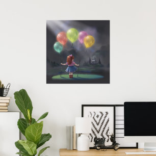 Affiche Petite fille mignonne avec des ballons