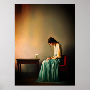 Affiche Petite fille minimaliste avec mur de fleurs Art - 