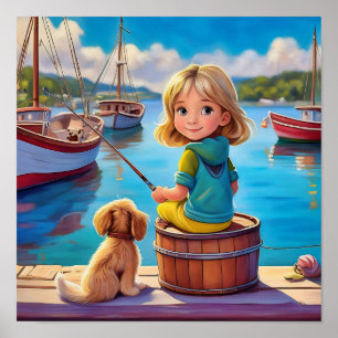 Affiche Petite fille pêche
