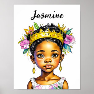 Affiche Petite fille personnalisée Princesse de couleur