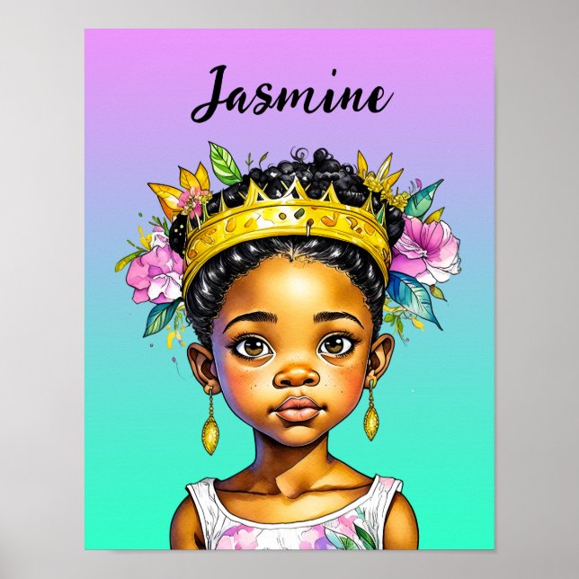 Affiche Petite fille personnalisée Princesse de couleur (Devant)