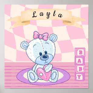 Affiche Petite fille personnalisée Teddy Bear Nursery
