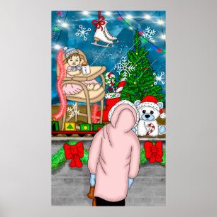Affiche Petite fille regardant à travers une fenêtre de No